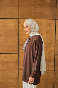 Yaka Fularlı Tunik Kahverengi