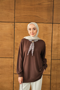 Yaka Fularlı Tunik Kahverengi