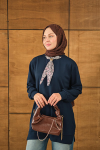 Yaka Fularlı Tunik Lacivert