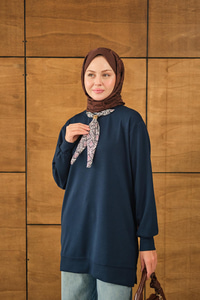 Yaka Fularlı Tunik Lacivert