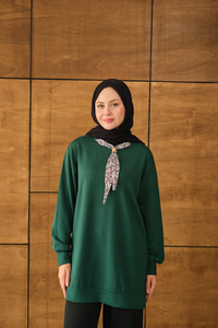 Yaka Fularlı Tunik Zümrüt Yeşil