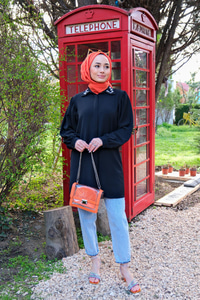 YAKA INCILI TUNIK SIYAH