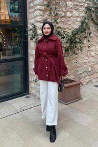 Yaka Kemer Detay Ceket Bordo
