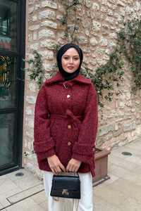 Yaka Kemer Detay Ceket Bordo