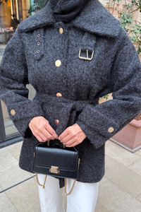 Yaka Kemer Detay Ceket Siyah