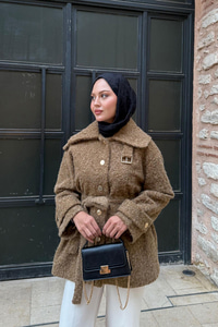 Yaka Kemer Detay Ceket Vizon