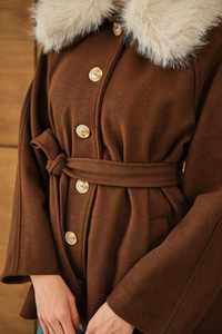 Yaka Kürk Detay Bel Bağlamalı Ceket Kahverengi