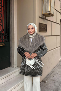 Yaka Kürklü Dikiş Detay Mont Antrasit