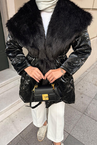 Yaka Kürklü Dikiş Detay Mont Siyah