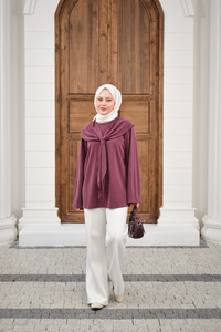 Yaka Pelerin Bağlamalı Bisiklet Yaka Tunik Mürdüm