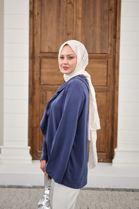Yaka Pelerin Bağlamalı Bisiklet Yaka Tunik Lacivert