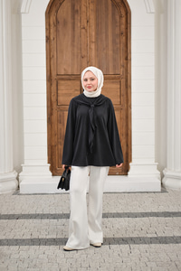 Yaka Pelerin Bağlamalı Bisiklet Yaka Tunik Siyah