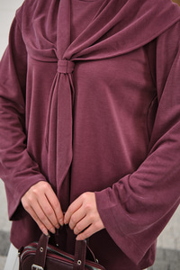 Yaka Pelerin Bağlamalı Bisiklet Yaka Tunik Mürdüm