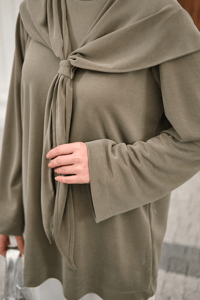 Yaka Pelerin Bağlamalı Bisiklet Yaka Tunik Küf Yeşil