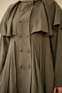 Yaka Pelerinli Çift Düğme Detay Takım Haki Yeşil