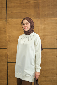 Yaka Taş Detay Tunik Beyaz