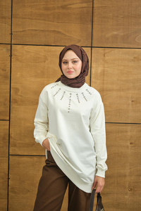 Yaka Taş Detay Tunik Beyaz