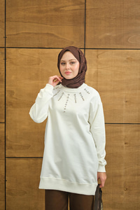 Yaka Taş Detay Tunik Beyaz