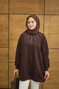 Yaka Taş Detay Tunik Kahverengi