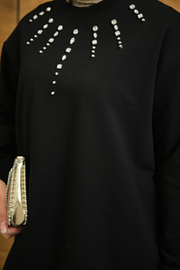 Yaka Taş Detay Tunik Siyah