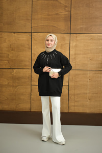 Yaka Taş Detay Tunik Siyah