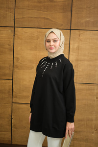 Yaka Taş Detay Tunik Siyah