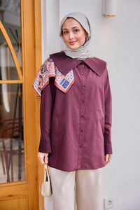 Yaka Ve Kol Pilise Detaylı Gömlek Bordo