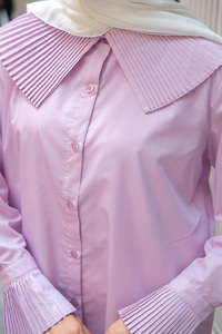 Yaka Ve Kol Pilise Detaylı Gömlek Lila