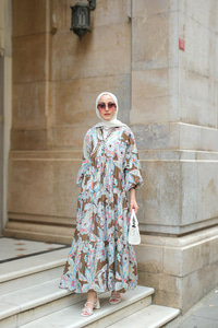 Yakamoz Desenli Elbise Haki Yeşil