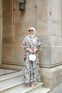 Yakamoz Desenli Elbise Haki Yeşil