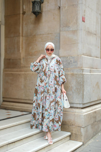 Yakamoz Desenli Elbise Haki Yeşil