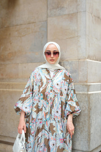 Yakamoz Desenli Elbise Haki Yeşil