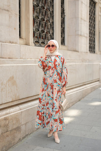 Yakamoz Desenli Elbise Kahverengi