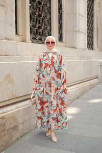 Yakamoz Desenli Elbise Kahverengi