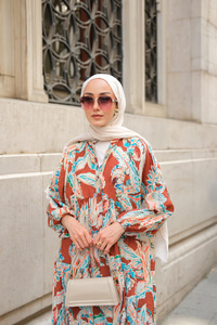 Yakamoz Desenli Elbise Kahverengi