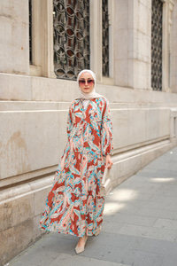 Yakamoz Desenli Elbise Kahverengi