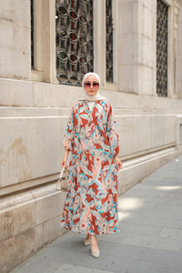 Yakamoz Desenli Elbise Kahverengi