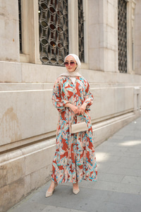 Yakamoz Desenli Elbise Kahverengi