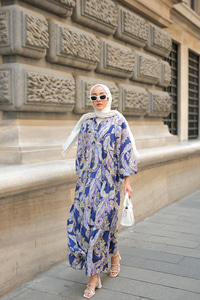 Yakamoz Desenli Elbise Mor