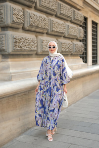 Yakamoz Desenli Elbise Mor