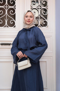 Yakası Bağcık Detaylı İkili Takım Lacivert