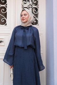 Yakası Bağcık Detaylı İkili Takım Lacivert