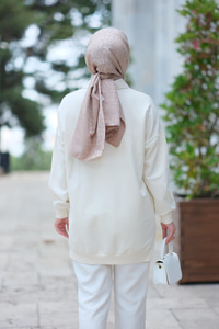 Yakası Fermuar Detaylı Sweat  Bej