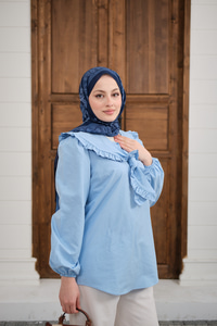 Yakası Fırfırlı Basic Gömlek Bebe Mavi