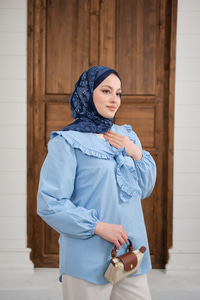 Yakası Fırfırlı Basic Gömlek Bebe Mavi