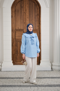 Yakası Fırfırlı Basic Gömlek Bebe Mavi