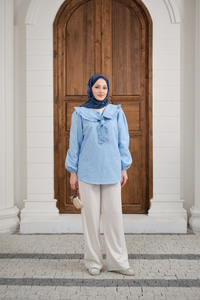 Yakası Fırfırlı Basic Gömlek Bebe Mavi