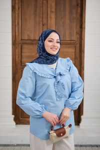 Yakası Fırfırlı Basic Gömlek Bebe Mavi