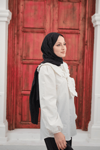 Yakası Fırfırlı Basic Gömlek Beyaz