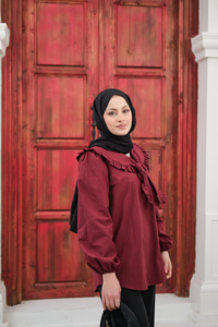 Yakası Fırfırlı Basic Gömlek Bordo